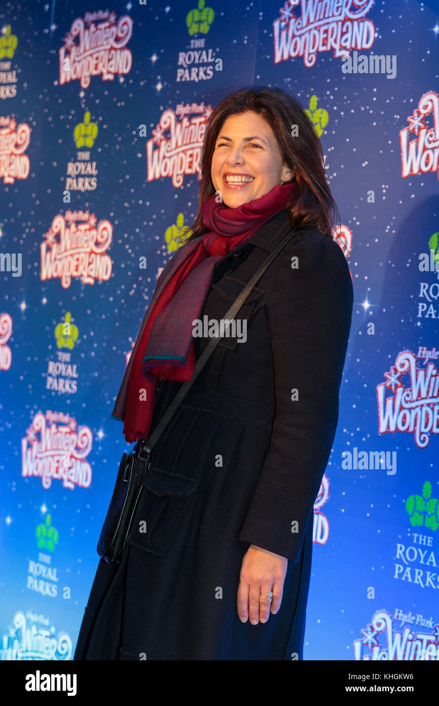 Hyde Park, London, 16th Nov 2017. Kirstie Allsopp, TV Presenter. Celebrities arrive for the 2017 Winter Wonderland VIP preview evening. This year, the Wonderland features the Magical Ice Kingdom, the UK's largest outdoor ice rink, a German-Bavarian Christmas market and the Bar Hütte, a giant observation wheel and many more attractions Credit: Imageplotter News and Sports/Alamy Live News Stock Photo