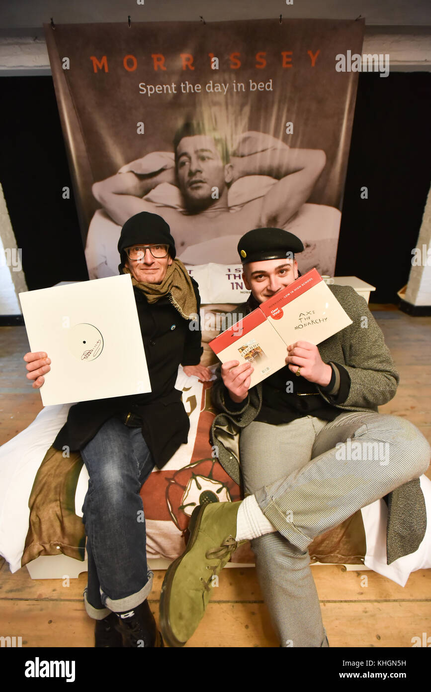 Camden Market, London, UK. 17th Nov, 2017. Morrissey pop-up shop in Camden market to launch his new album Low in High School. Fans have been queuing since yesterday afternoon. Credit: Matthew Chattle/Alamy Live News Stock Photo