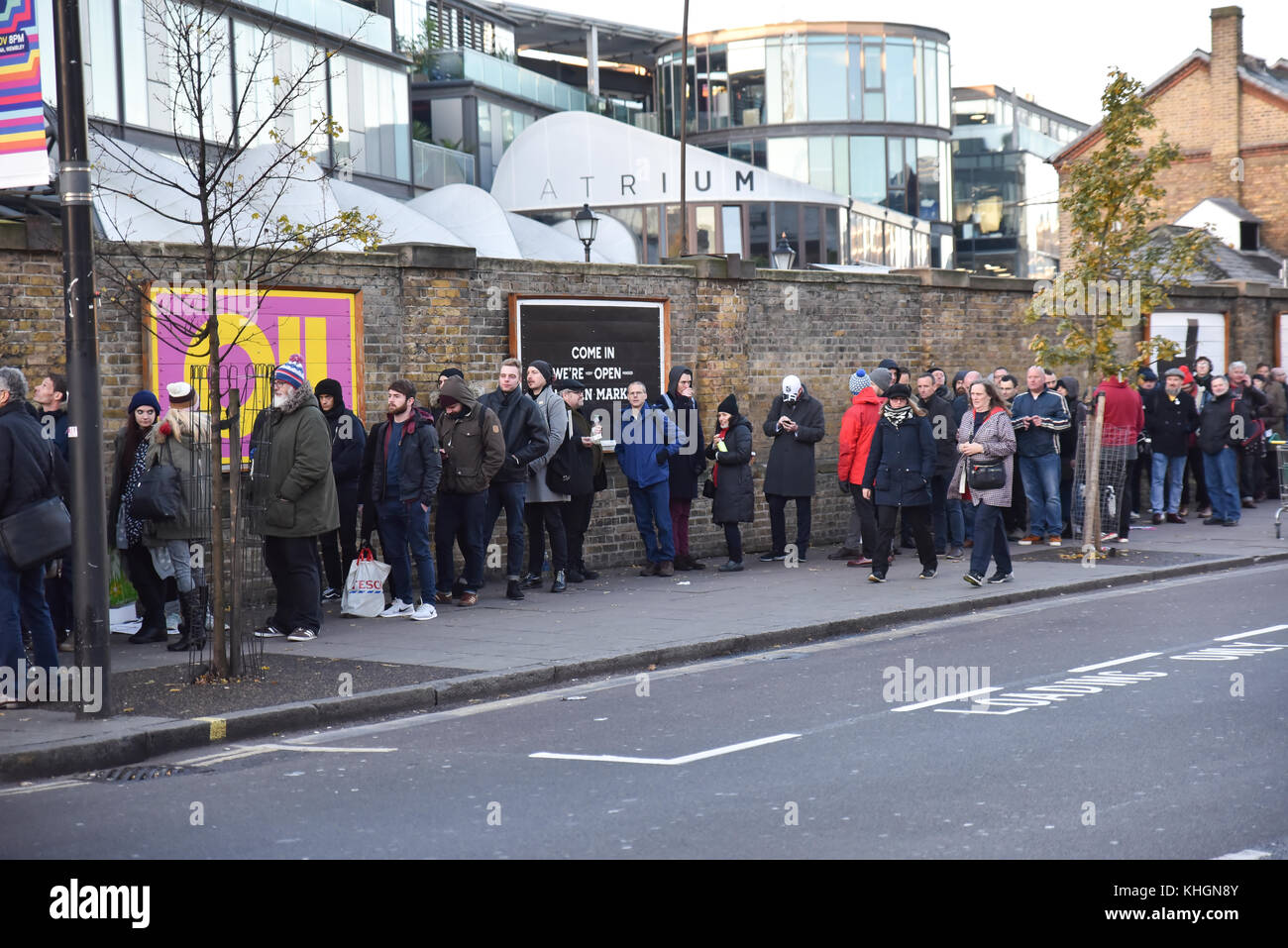 Camden Market, London, UK. 17th Nov, 2017. Morrissey pop-up shop in Camden market to launch his new album Low in High School. Fans have been queuing since yesterday afternoon. Credit: Matthew Chattle/Alamy Live News Stock Photo