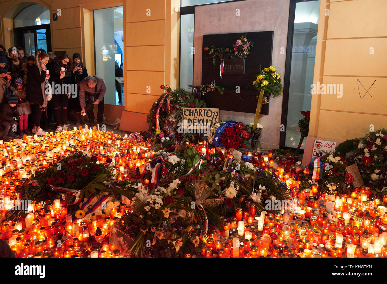 Prague, Czech Republic, 17 November 2017. Narodni street during the 28th anniversary of the Velvet Revolution in Prague, Czech Republic, 17 November 2017. The Czech Republic marked the 28th anniversary of the