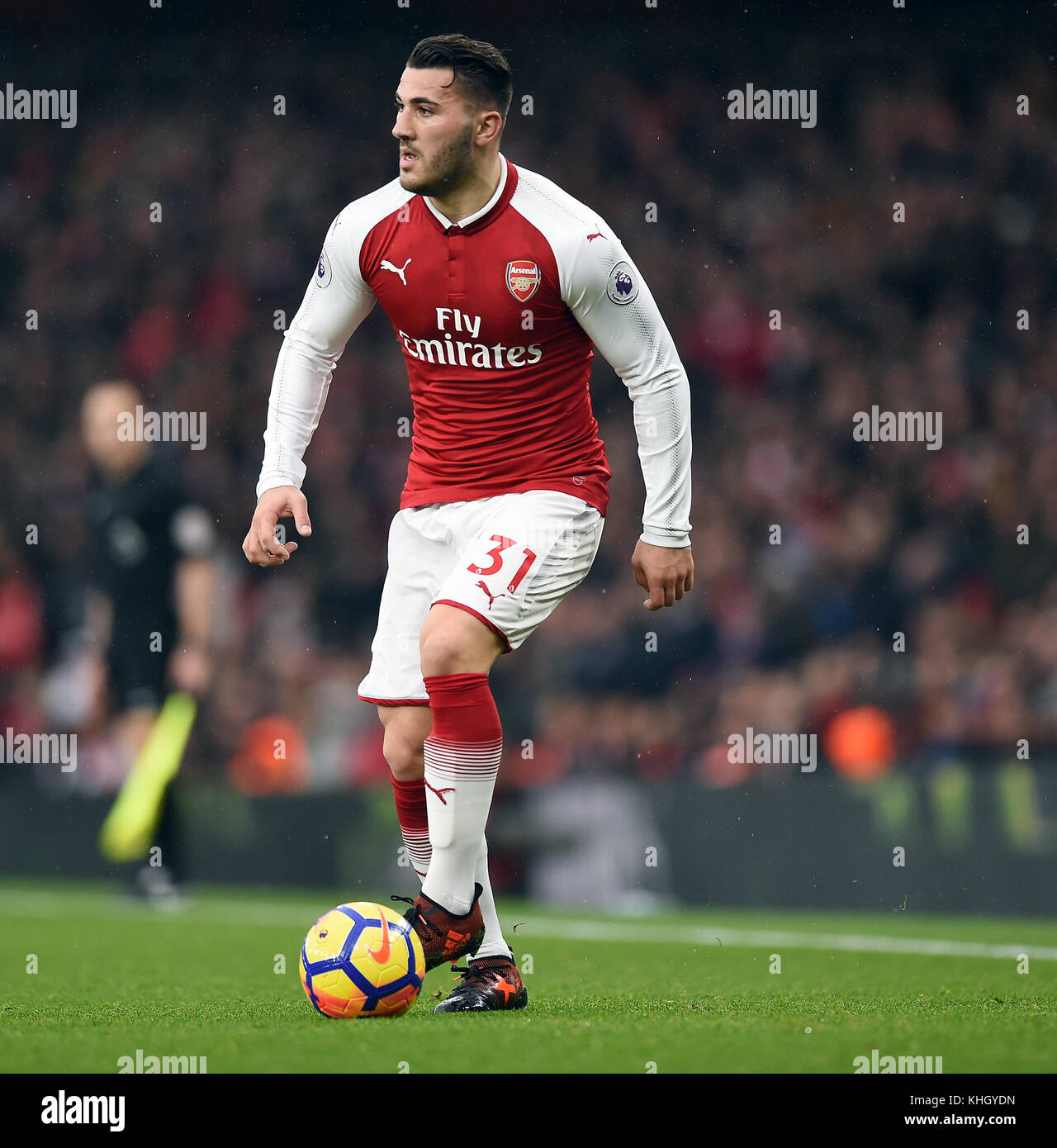 Sead Kolasinac of Arsenal ARSENAL V TOTTENHAM HOTSPUR ARSENAL V TOTTENHAM HOTSPUR, PREMIER LEAGUE 18 November 2017 GBB5474 PREMIER LEAGUE 18/11/17 STRICTLY EDITORIAL USE ONLY. If The Player/Players Depicted In This Image Is/Are Playing For An English Club Or The England National Team. Then This Image May Only Be Used For Editorial Purposes. No Commercial Use. The Following Usages Are Also Restricted EVEN IF IN AN EDITORIAL CONTEXT: Use in conjuction with, or part of, any unauthorized audio, video, data, fixture lists, club/league logos, Betting, Games or any 'live' services. Stock Photo