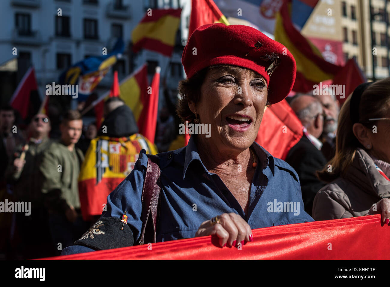 Madrid, Spain. 19th Nov, 2017. A supporter of Franco singing during a rally commemorating the 42nd anniversary of dictator Francisco Franco's death, in Madrid, Spain. Credit: Marcos del Mazo/Alamy Live News Stock Photo