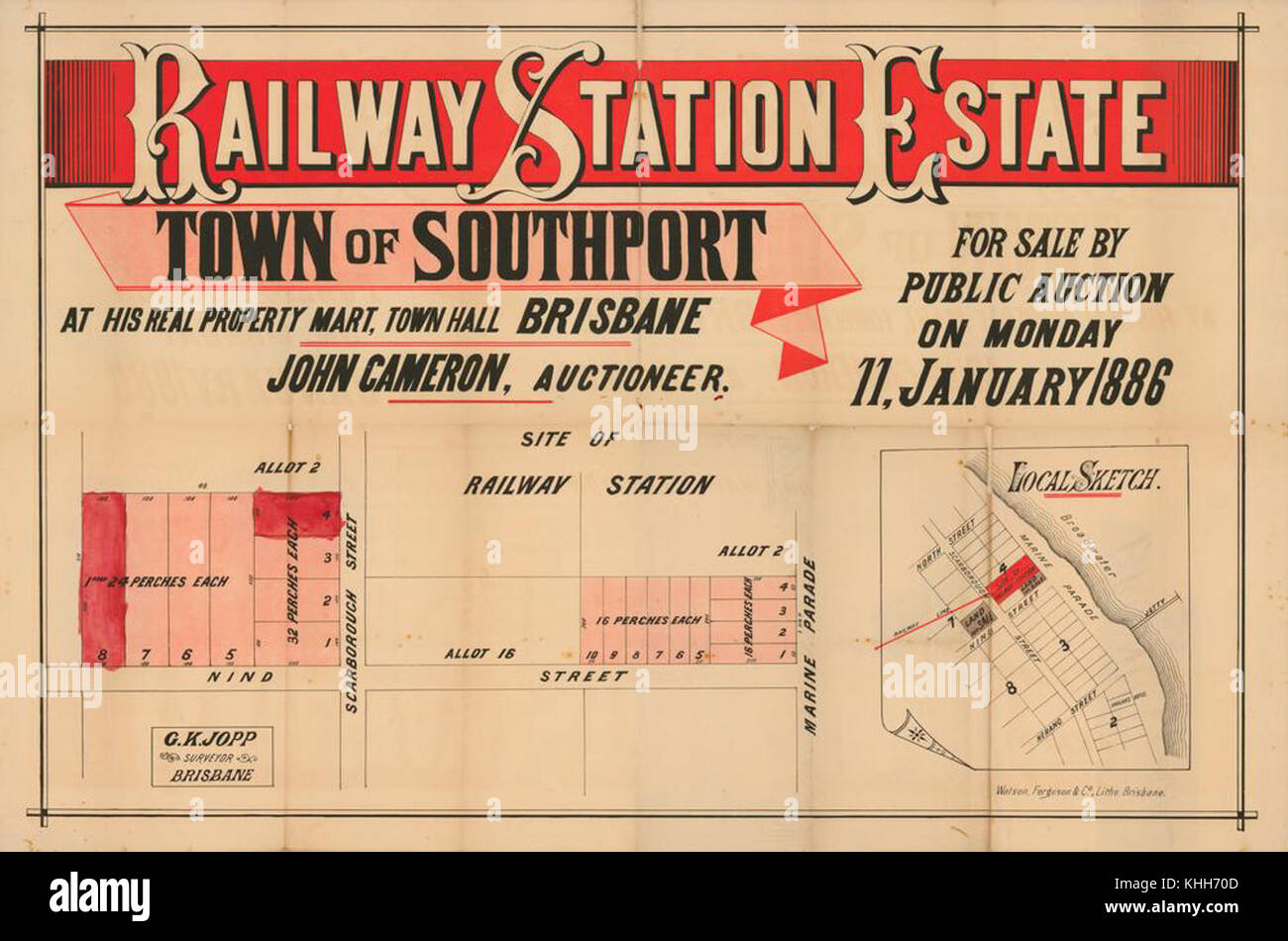 Map Of Southport Qld 2 263032 Estate Map Of Railway Station Estate, Southport, Queensland, 1886  Stock Photo - Alamy