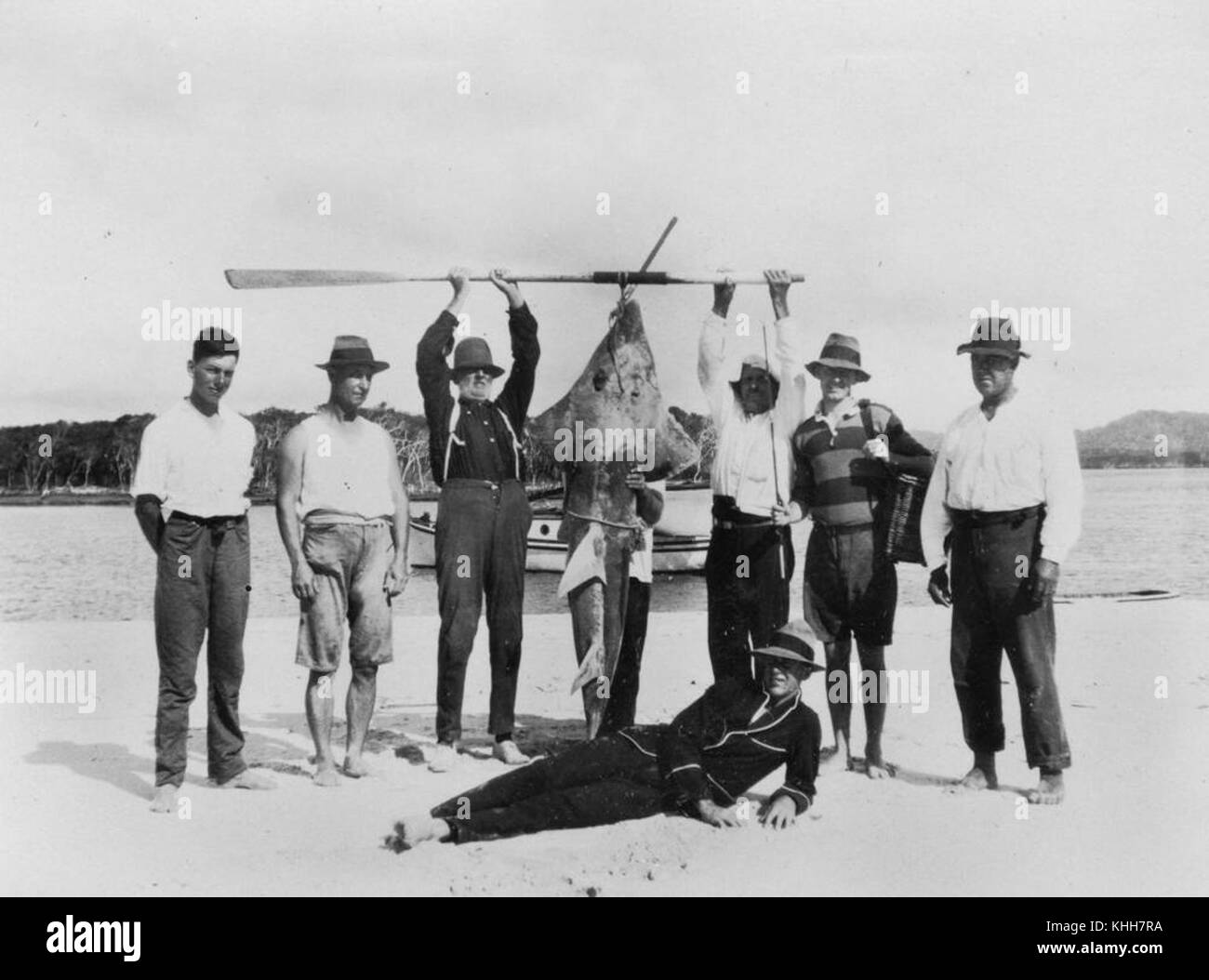 2 150539 Shark caught on a Queensland fishing trip, ca. 1920 Stock Photo