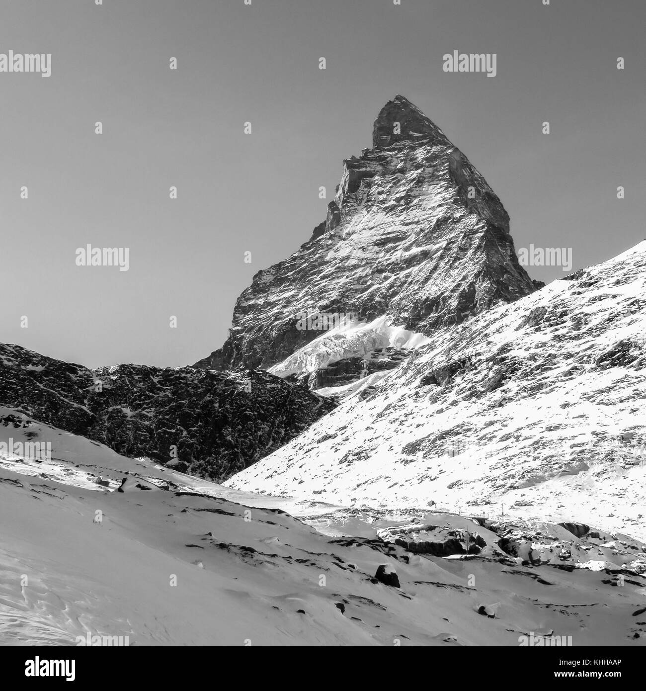 Matterhorn Mountain Peak Zermatt Glacier Ski Resort in Switzerland Swiss Alps Mountains Snow Season Winter Travel Location Ski Wintersports Skiing Stock Photo