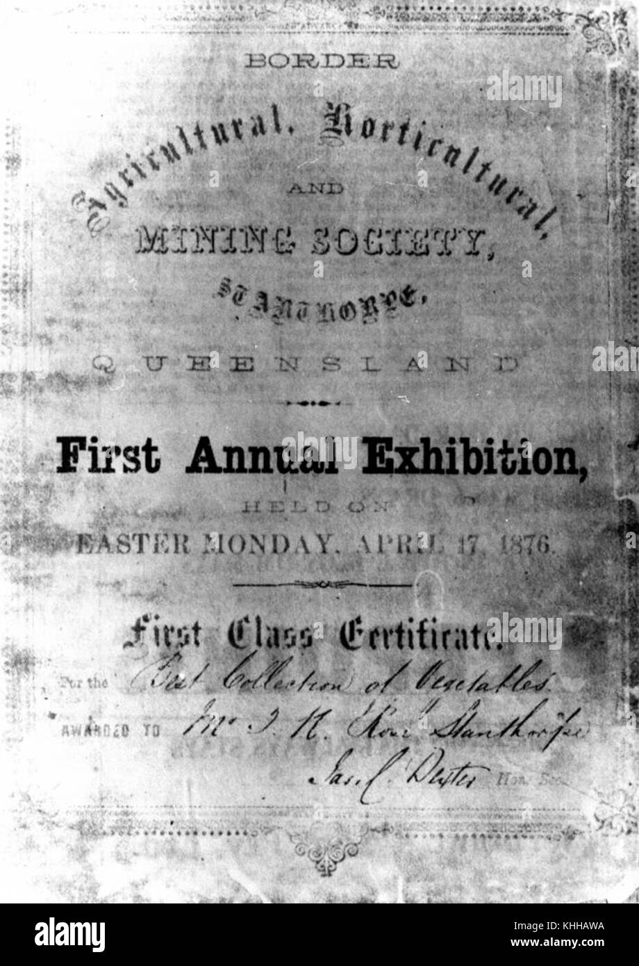 2 178727 First Prize Certificate presented by the Border Agricultural