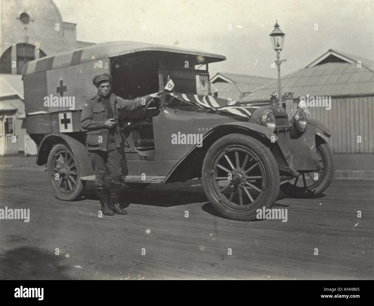 2 240950 Hubmobile Red Cross ambulance with driver, ca. 1918 Stock Photo