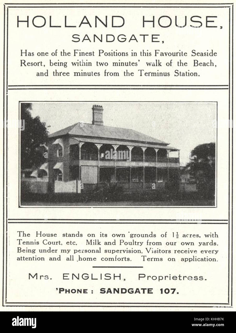 1 258529 Advertisement for Holland House boarding house in
