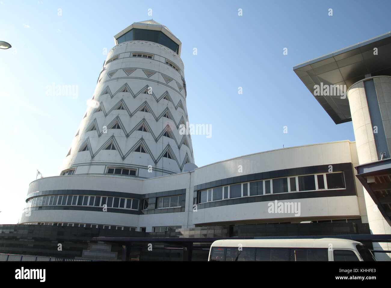 Harare, Zimbabwe - 10 October 2011: The conical shaped tower at Harare International Airport. Credit: David Mbiyu/Alamy Live News Stock Photo