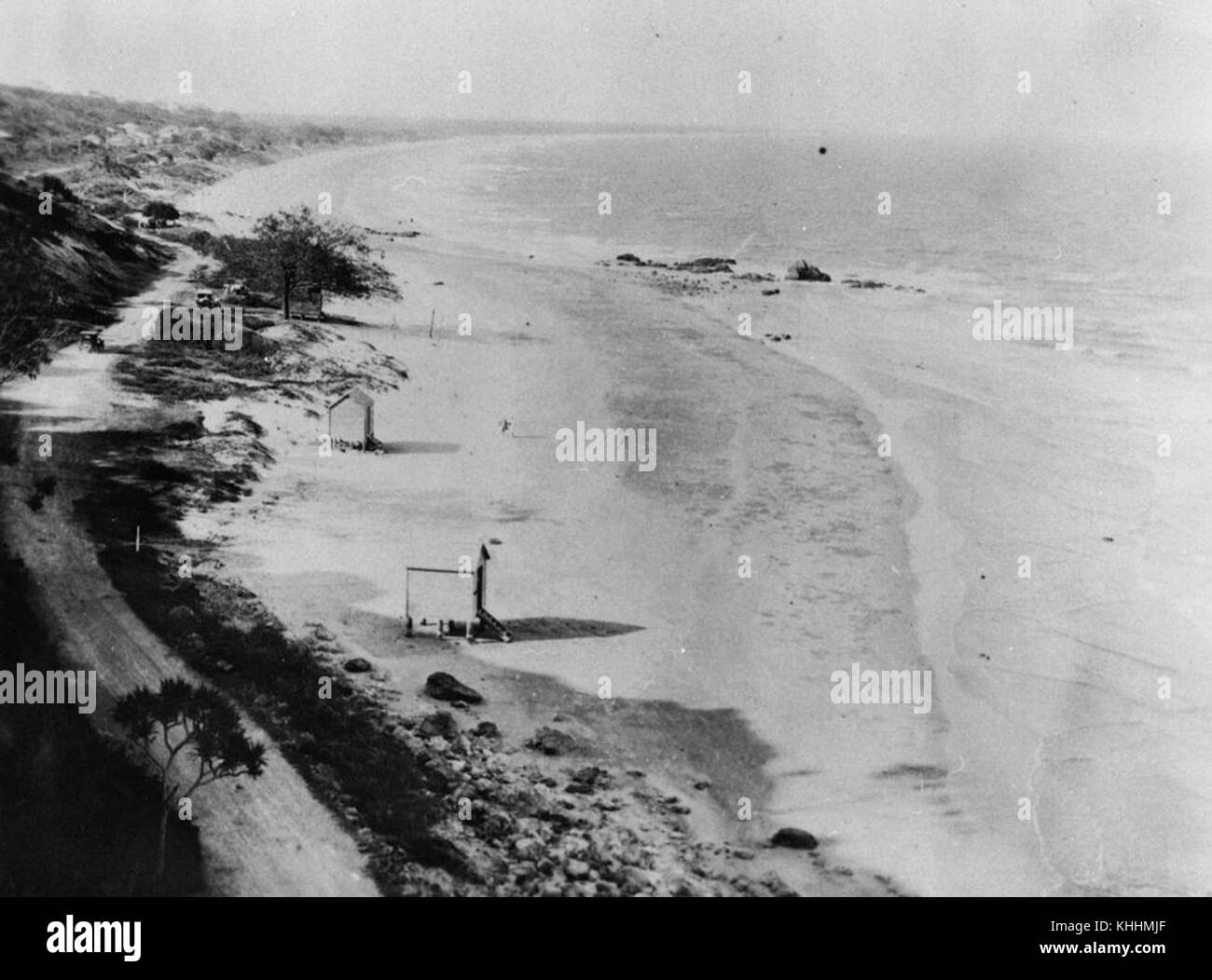 2 295291 View of beach with bathing sheds at Yeppoon, 1930 Stock Photo