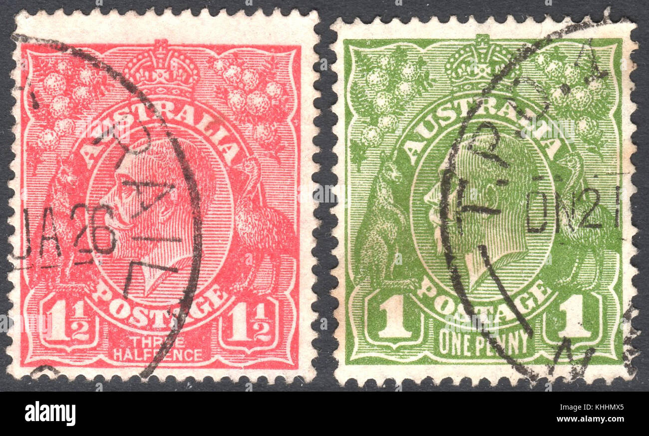 Travelling Post Office and Rail postmarks on Australian stamps c. 1926 Stock Photo Alamy