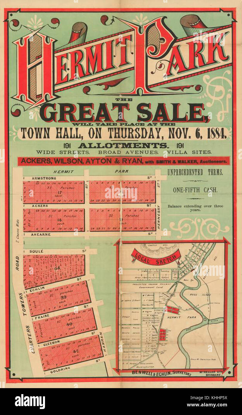 1 262976 Estate map of Hermit Park, Townsville, Queensland, 1884 Stock