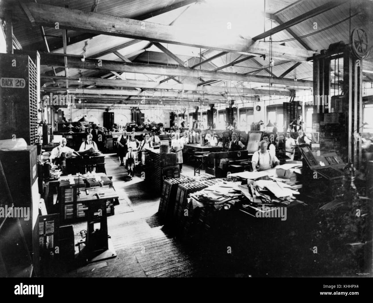 2 158266 Composing department at the Government Printing Office, Brisbane, 1921 Stock Photo