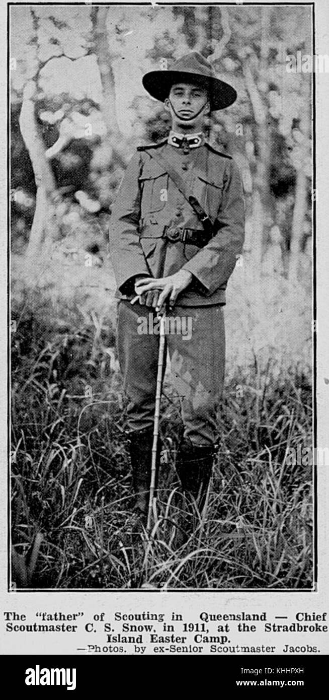 2 199427 Chief Scoutmaster C. S. Snow at the Stradbroke Island Easter Camp, Queensland, 1911 Stock Photo