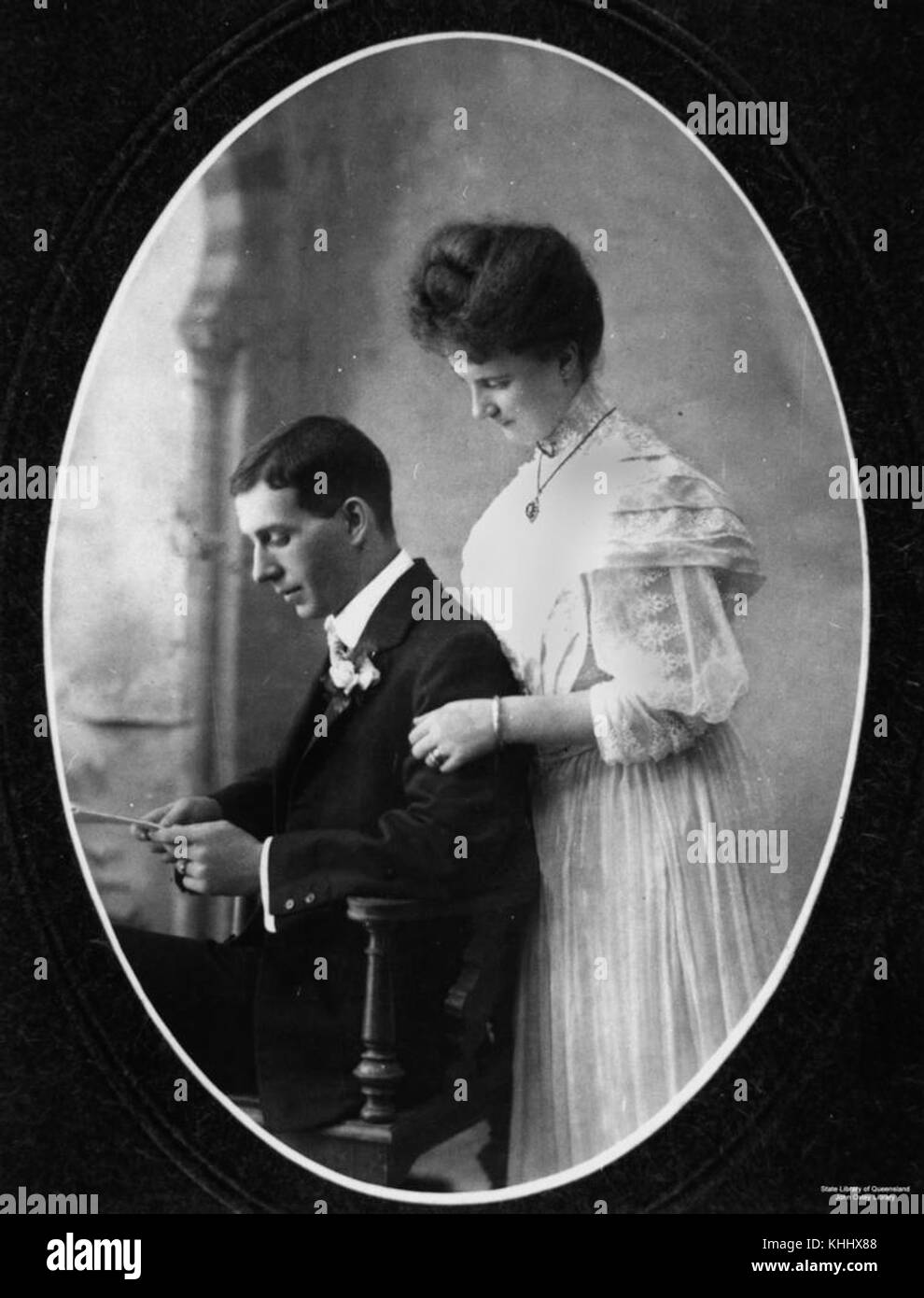 Man shows woman in Black and White Stock Photos & Images - Alamy