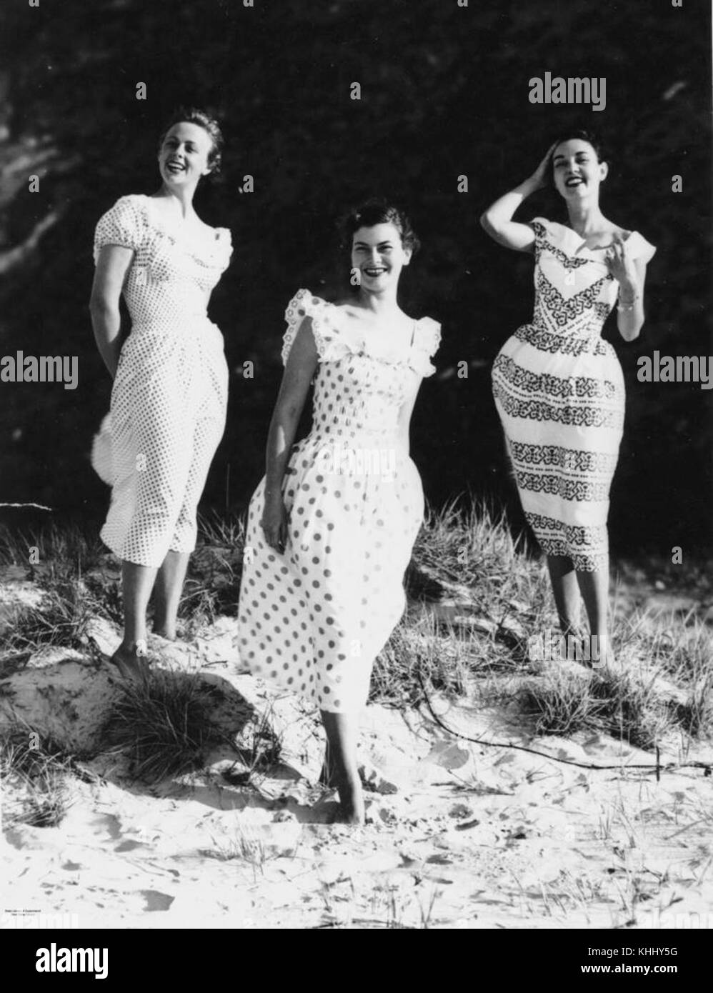 1 198347 Models wearing billowy dresses on the beach at Surfers Paradise, 1951 Stock Photo