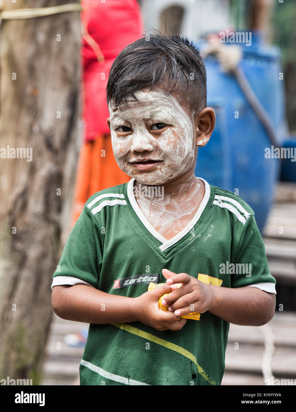 Portrait of a Moken boy, Mergui Archipelago, Myanmar Stock Photo