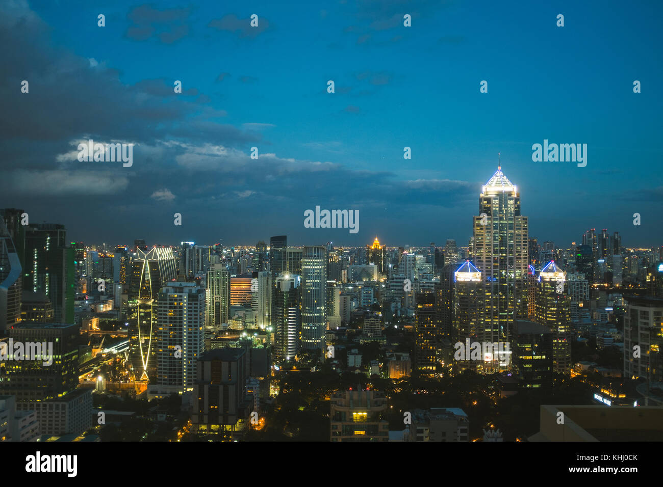 A view of Bangkok city in Thailand at night time. Stock Photo