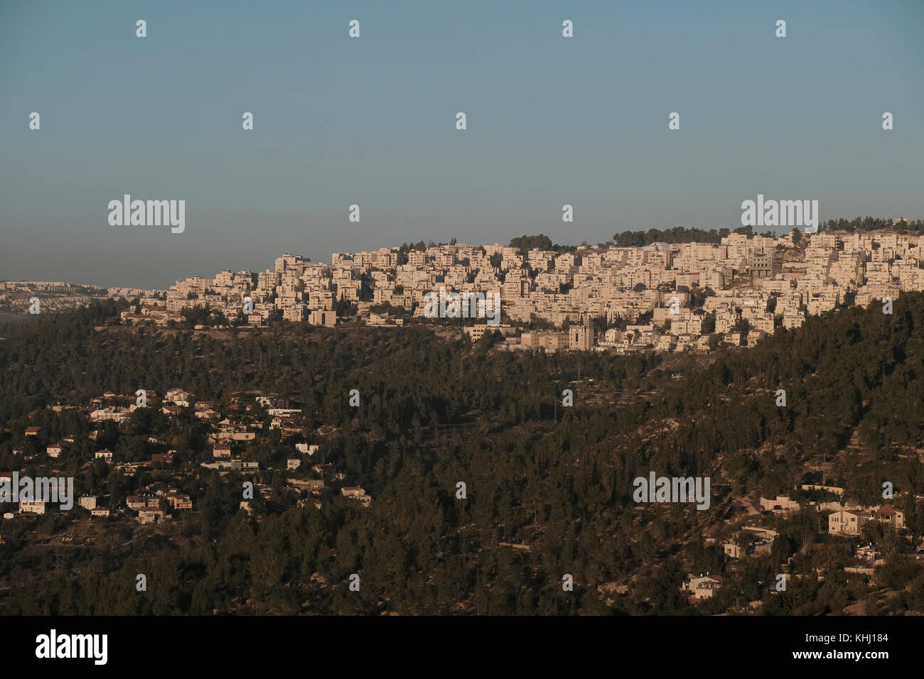 View of the modern houses of Givat Shaul neighborhood located on the western hills of Jerusalem Israel Stock Photo