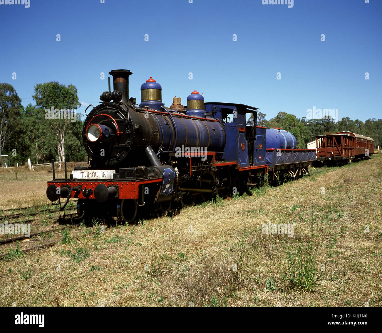 Steam train, a restored locomotive operating between Ravenshoe and Tumoulin. Ravenshoe, Queensland, Australia Stock Photo