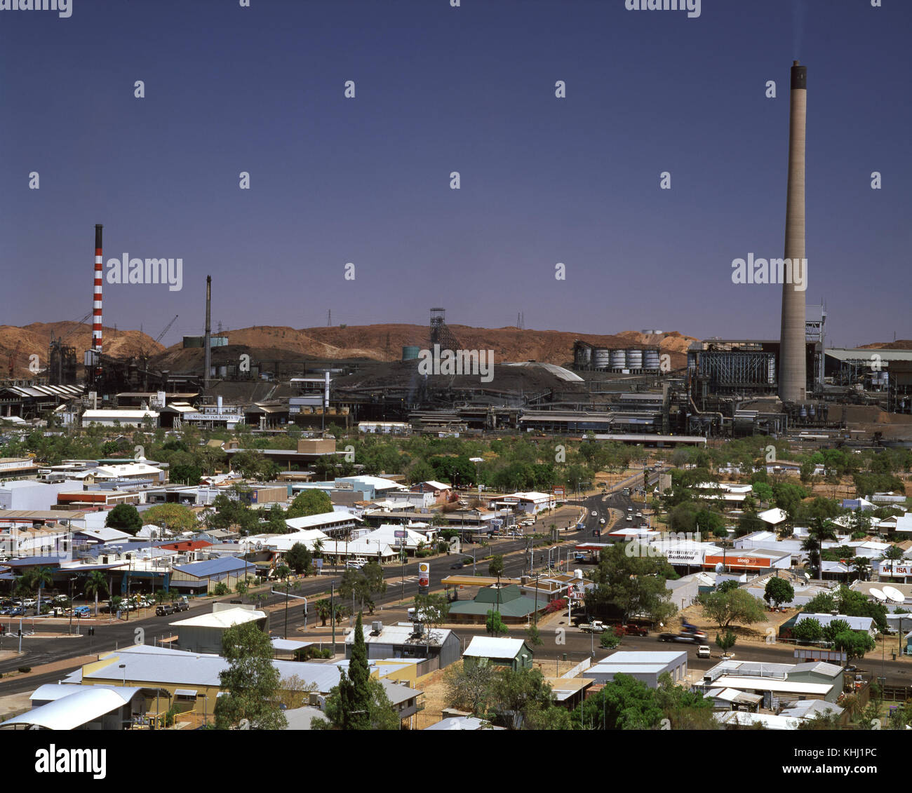 Historical view of Mount Isa, with the lead stack, built 1978 (270 m