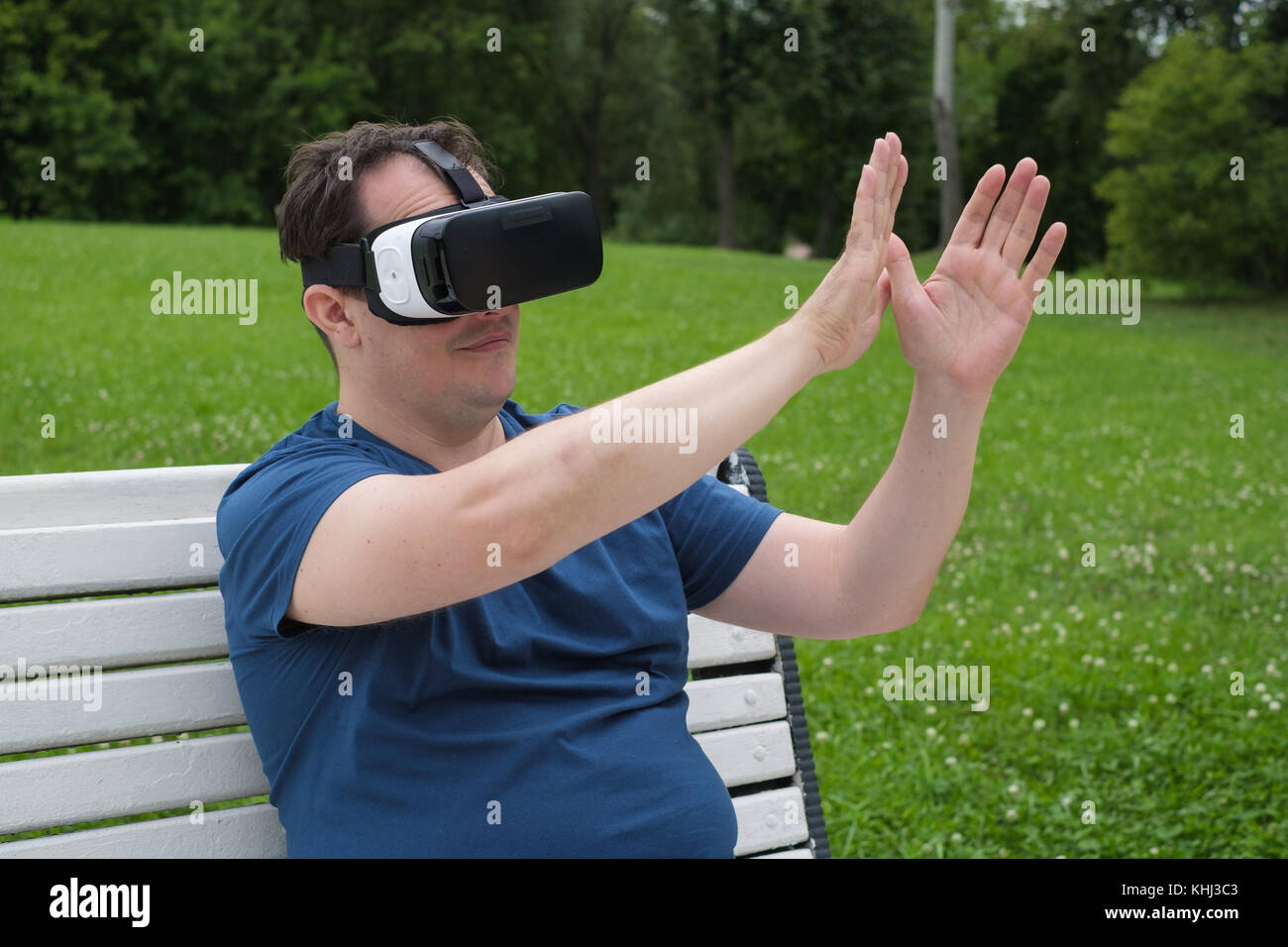Man using virtual reality glasses Stock Photo - Alamy