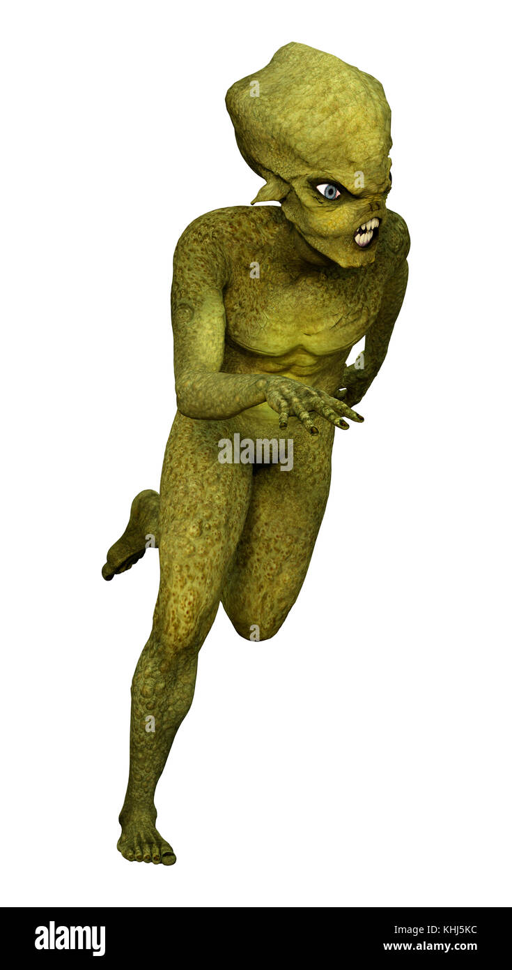 3D rendering of a green alien isolated on white background Stock Photo ...