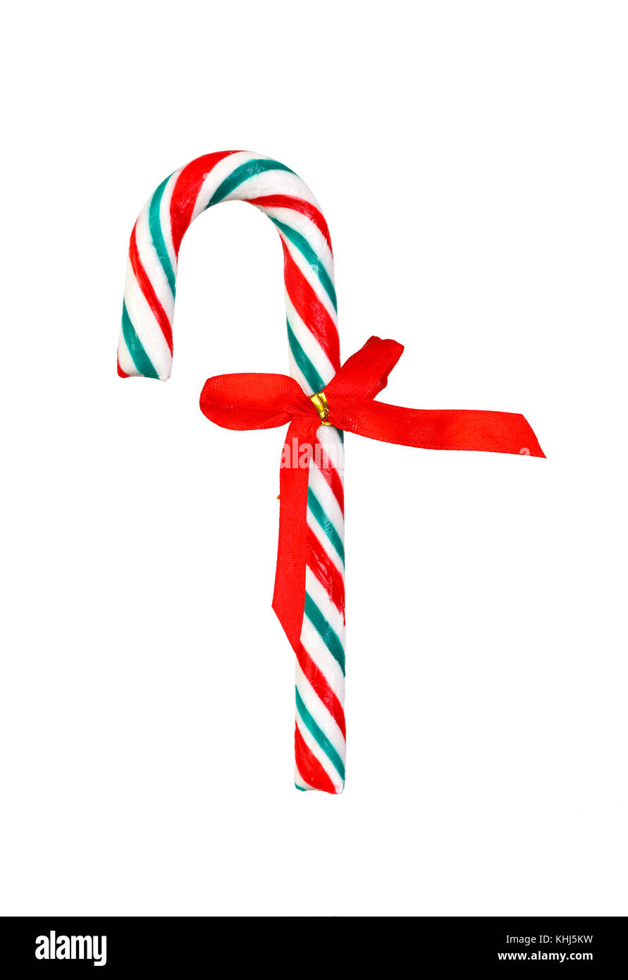Red, green and white candy cane isolated on a white background Stock