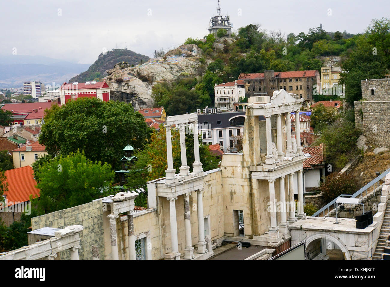 The Roman theatre of Plovdiv is one of the world's best-preserved ancient theatres, located in the city center of Plovdiv, Bulgaria. It was constructe Stock Photo
