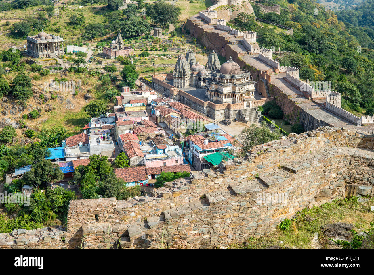 Aerial view of a portion of the Kumbhalgarh wall Stock Photo