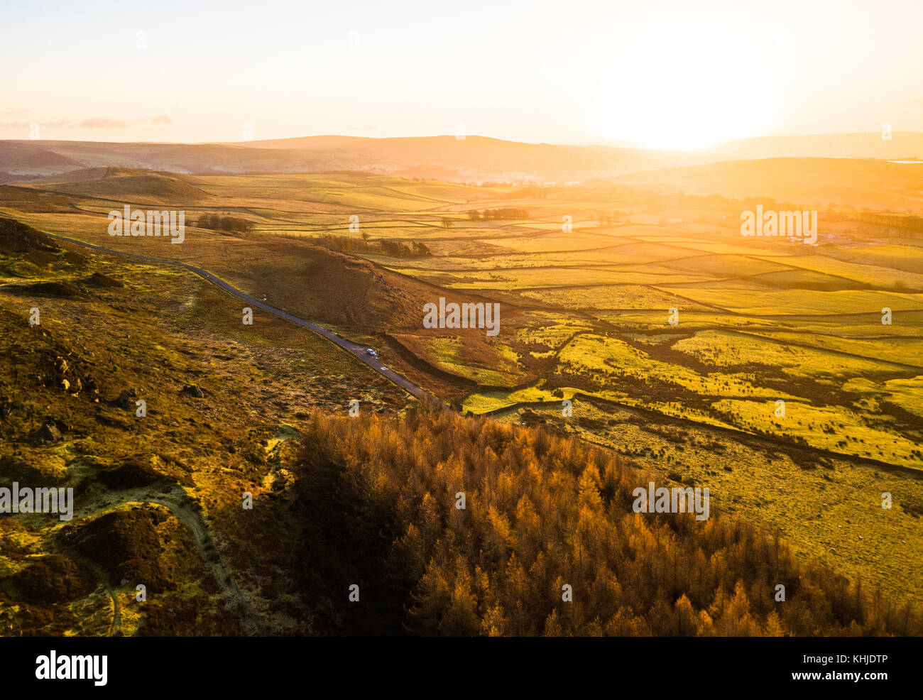 Beautiful aerial shots of sunrise in the Wharfe Valley, North Yorkshire Stock Photo