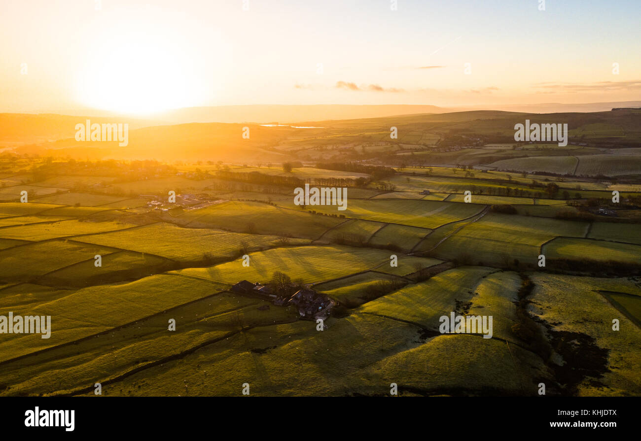 Beautiful aerial shots of sunrise in the Wharfe Valley, North Yorkshire Stock Photo