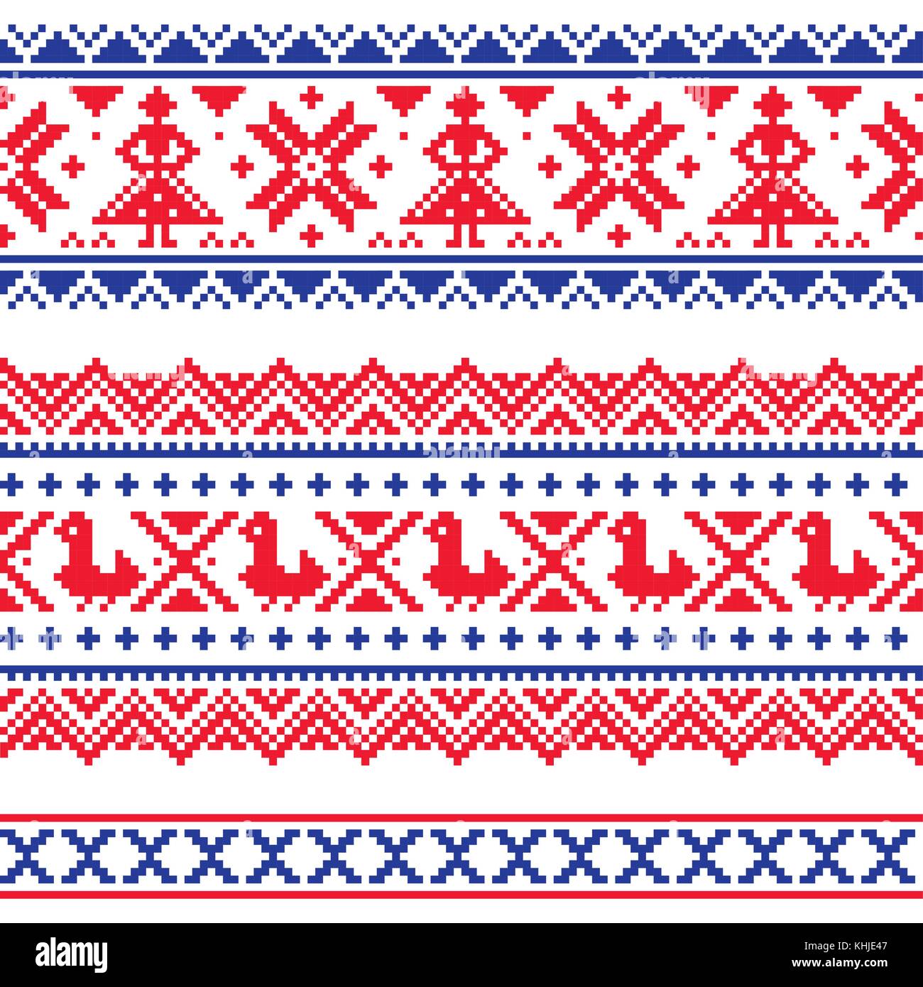 Sami band or belrd vector design, Lapland cross-stitch vector pattern, folk art Scandinavian, Nordic Stock Vector