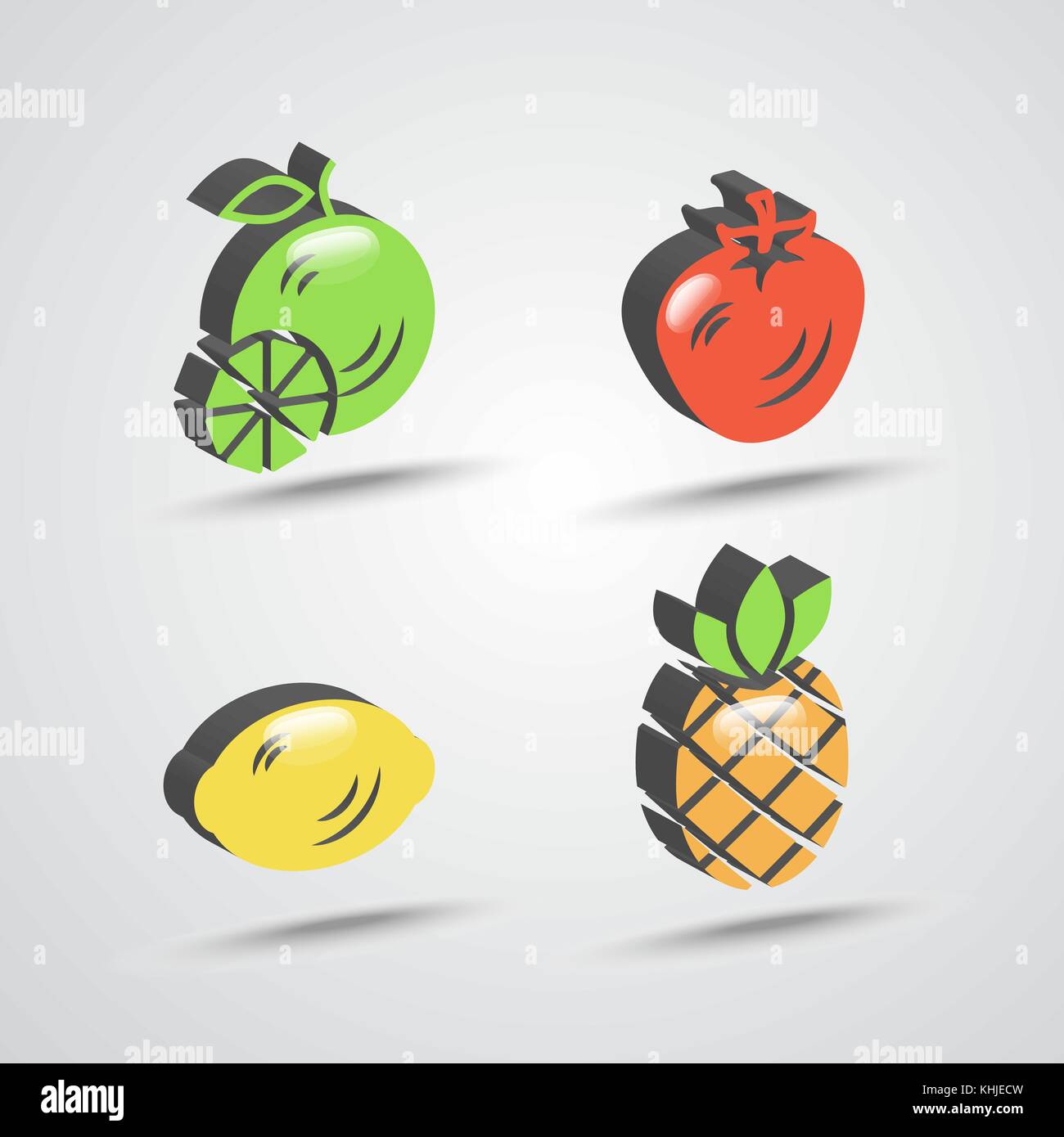 three dimensional fruit icon set Stock Vector Image & Art - Alamy