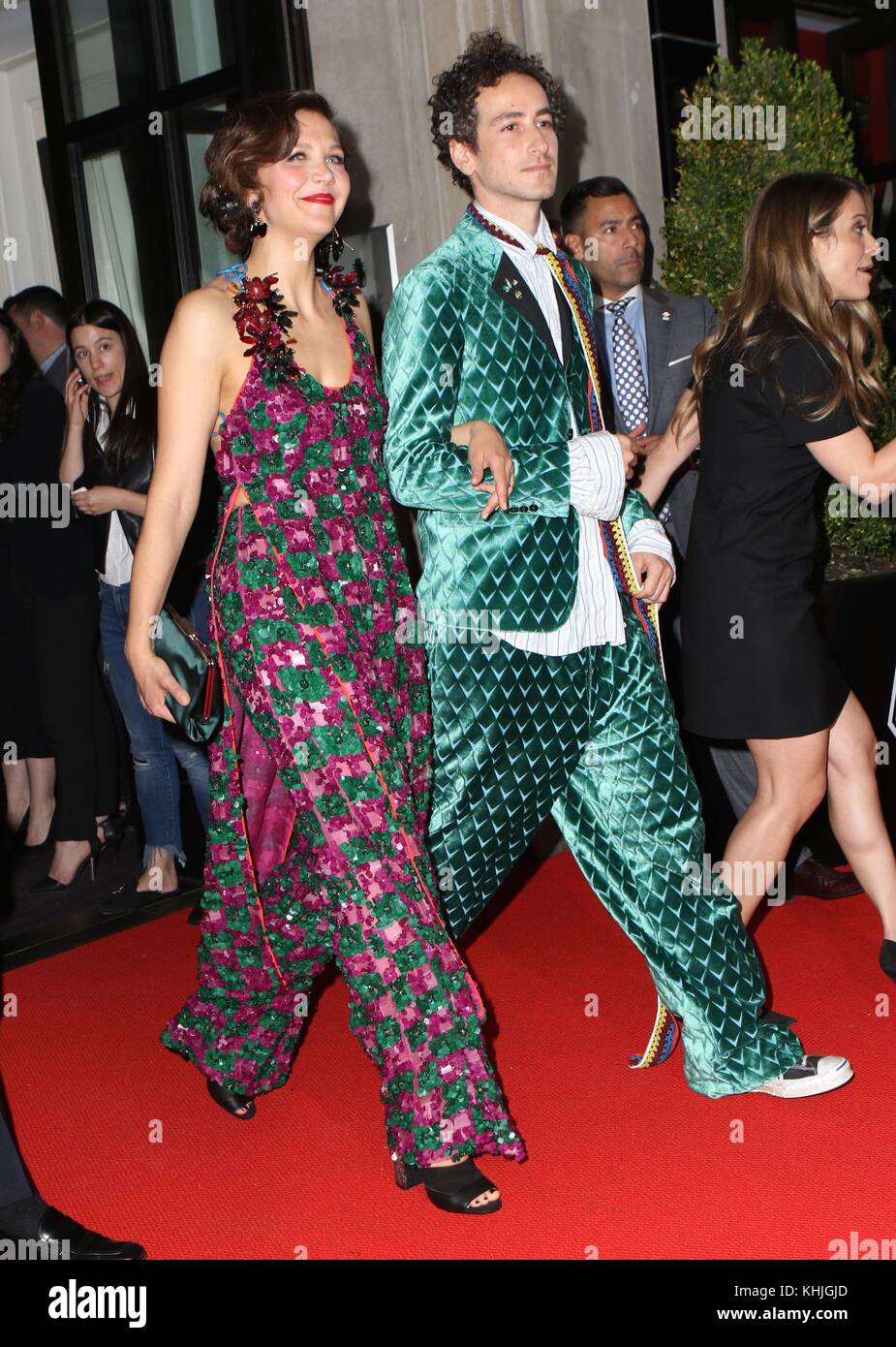 NEW YORK, NY - MAY 01: Maggie Gyllenhaal, Francesco Risso leaves from The  Mark Hotel for the 2017 'Rei Kawakubo/Comme des Gar ons: Art of the  In-Between' Met Gala on May 1,