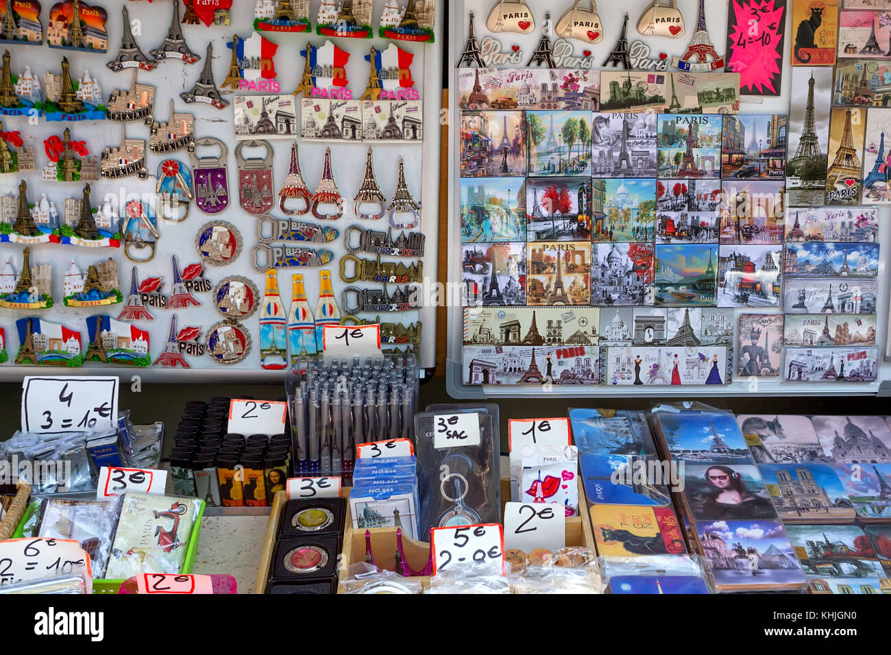 PARIS, FRANCE - CIRCA JUNE 2014: Magnets in souvenir shop Stock Photo