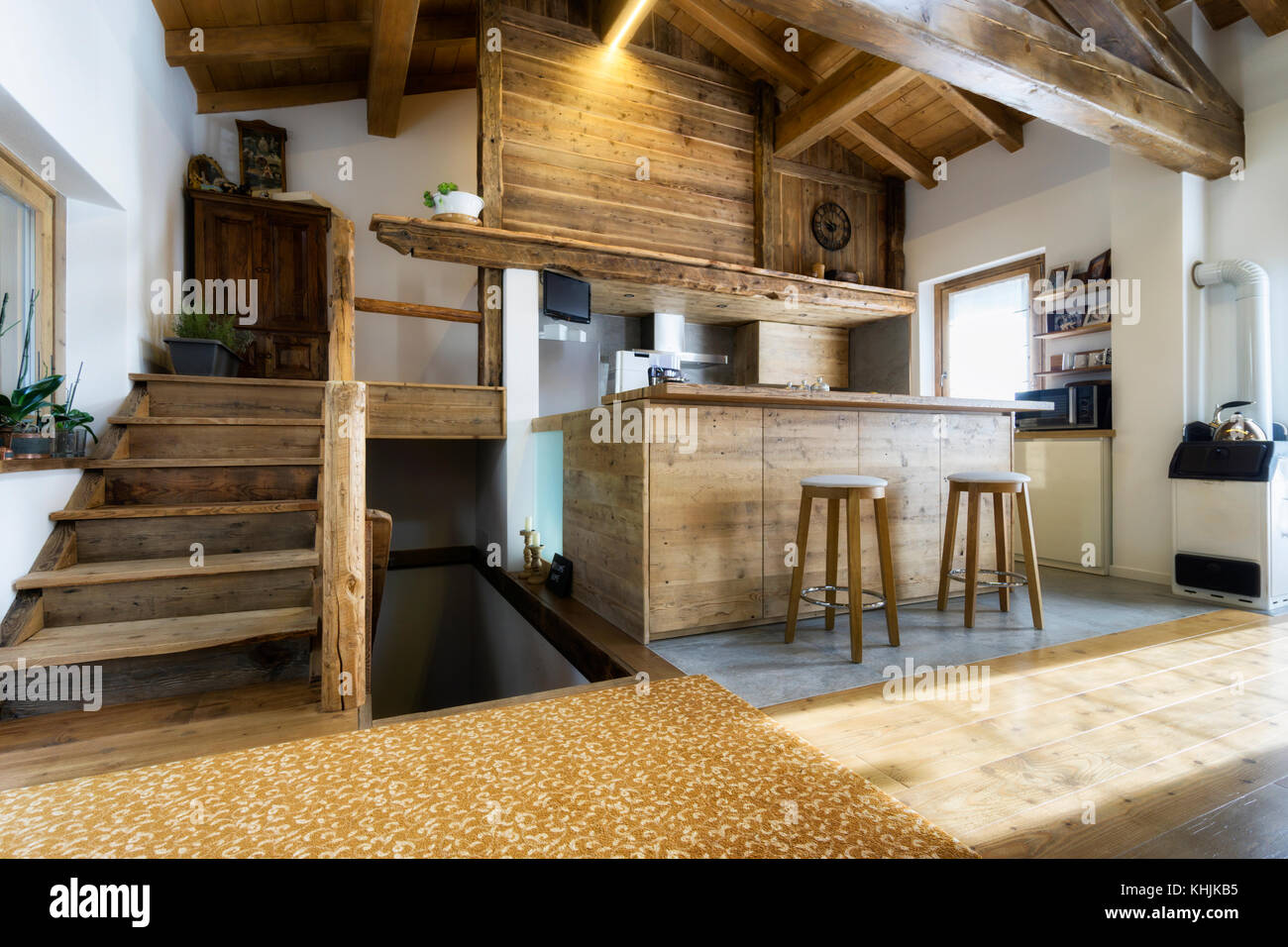 wood kitchen in modern style Stock Photo - Alamy