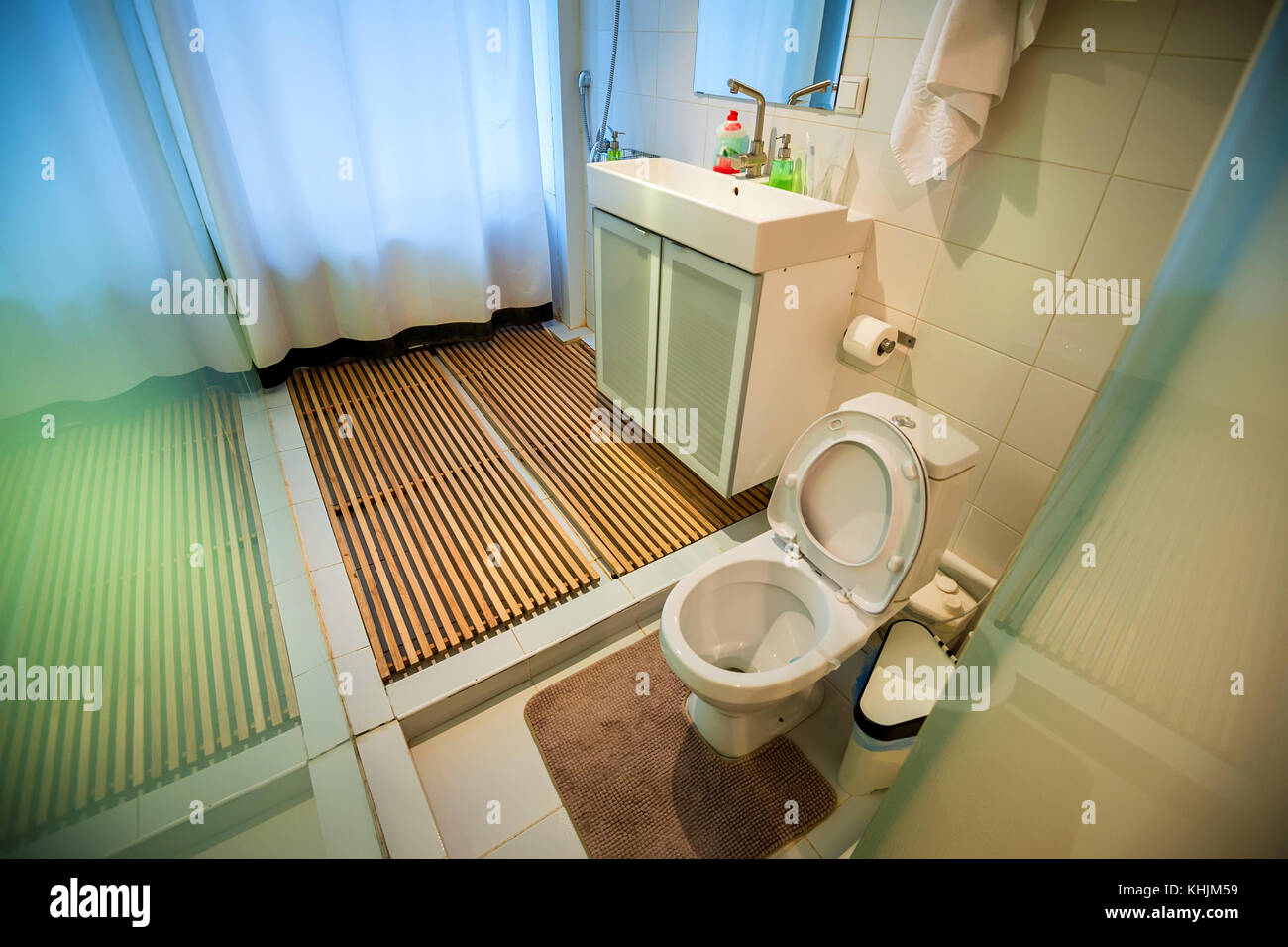 Modern bathroom interior with toilet and shower Stock Photo Alamy
