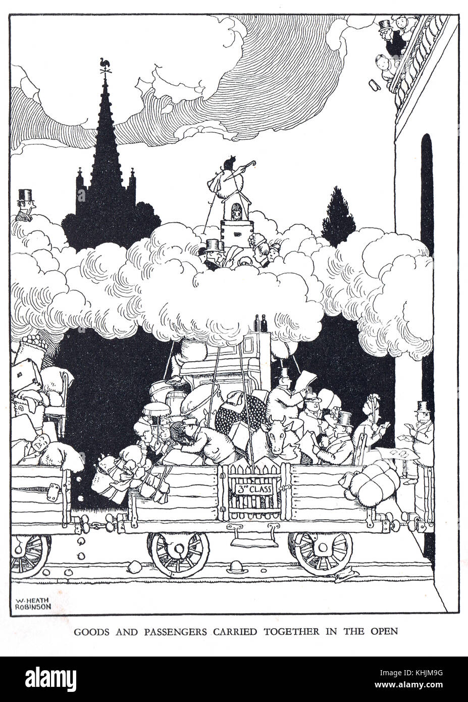 Goods and passengers together in the open, Cartoon by William Heath Robinson Stock Photo