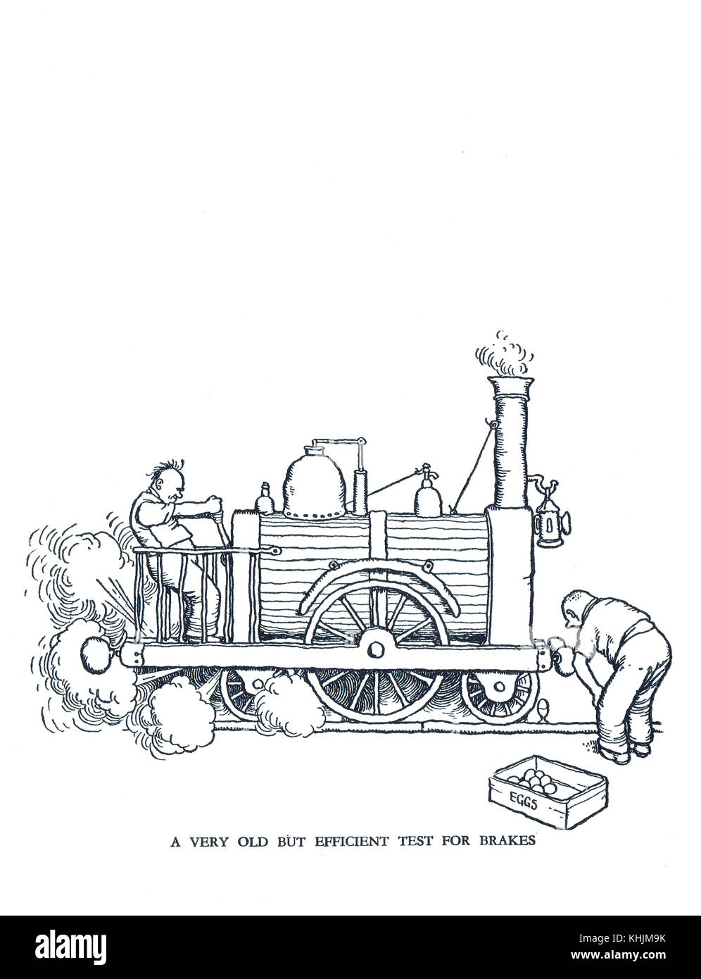 A Very old but efficient test for brakes, Cartoon by William Heath Robinson Stock Photo