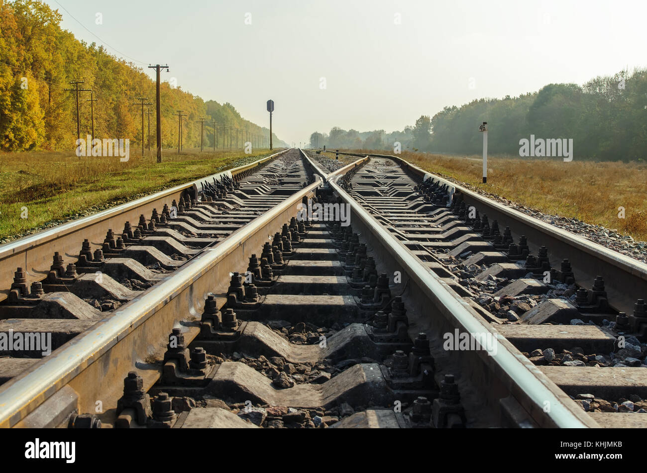 crossing of two railroad close up Stock Photo