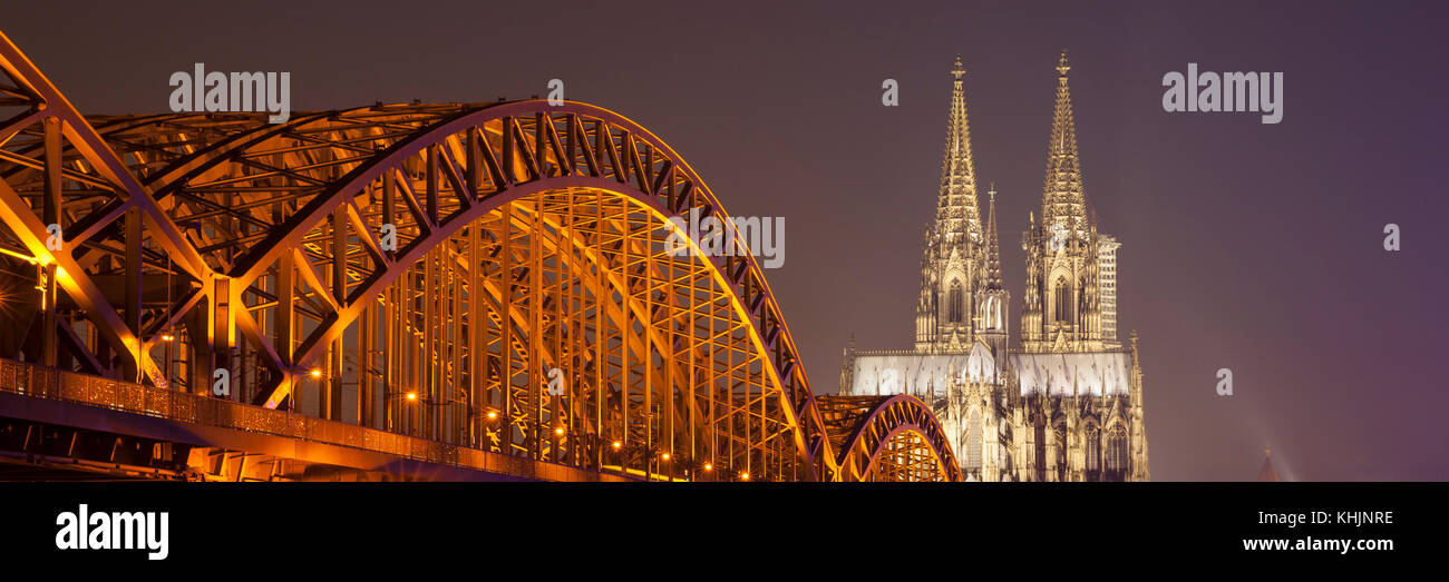 Hohenzollern bridge and Koelner Dom, Cologne, North Rhine-Westphalia, Germany, Europe Stock Photo