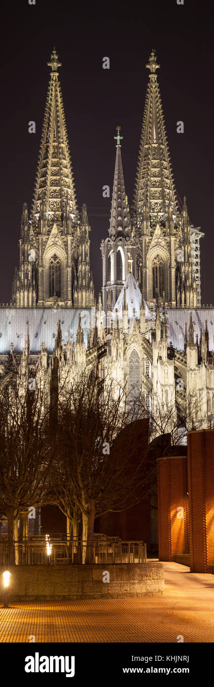Cathedral of Cologne by night, Cologne, North Rhine-Westphalia, Germany, Europe Stock Photo