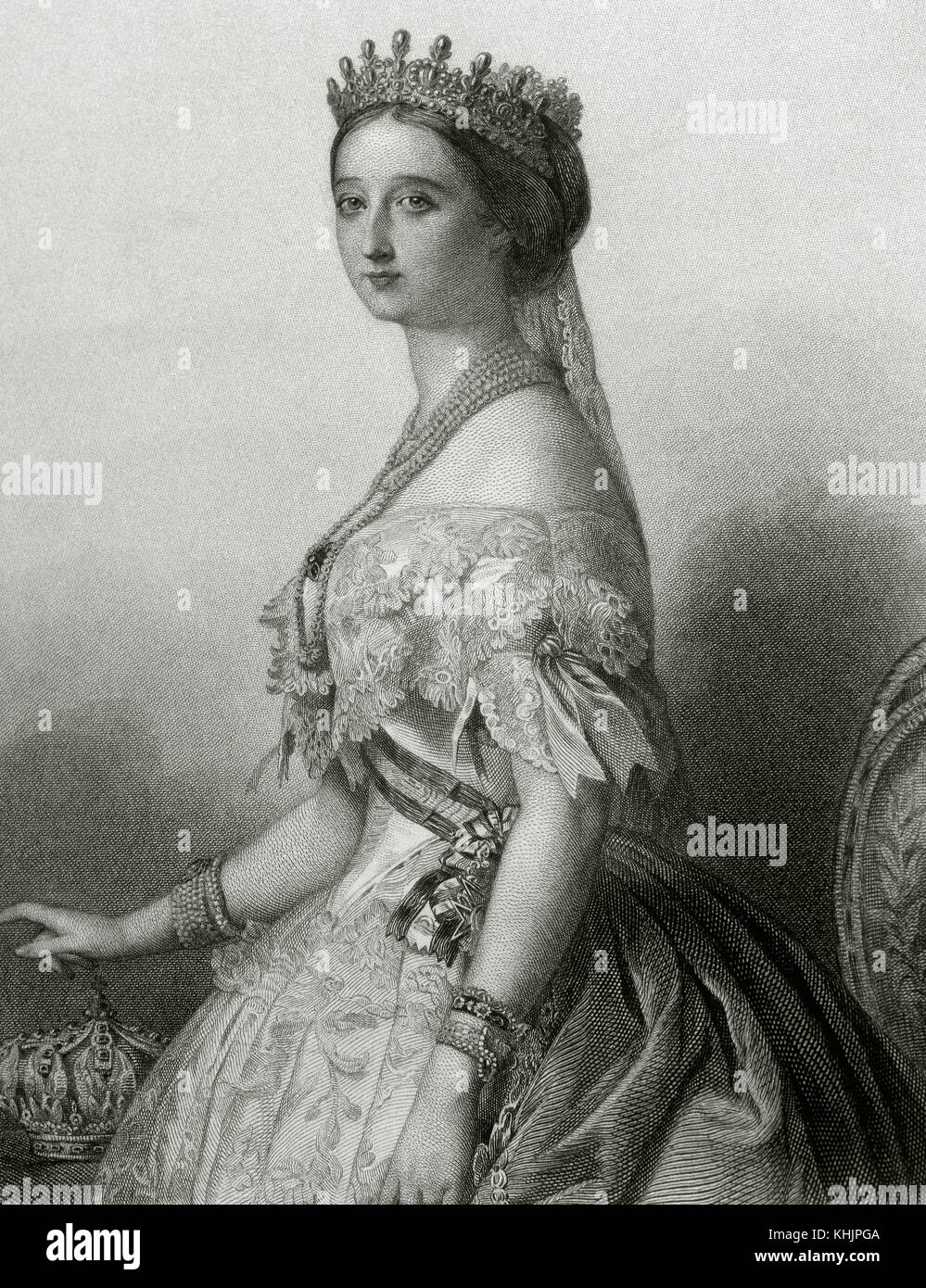 Eugenie de Montijo (1826-1920), 16th Countess of Teba, 15th Marchioness of Ardales (1826-1920). Last Empress consort of the French (1853-1871), as the wife of Napoleon III, Emperor of the French. Portrait. Engraving. 'Historia Universal', 1881. Stock Photo
