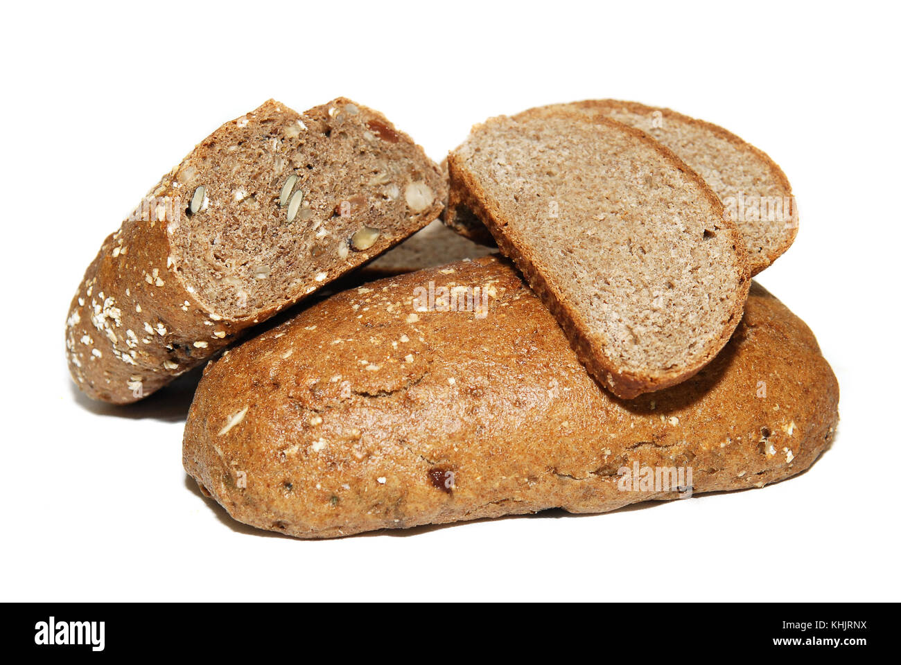Various types of integral bread isolated on white background Stock Photo