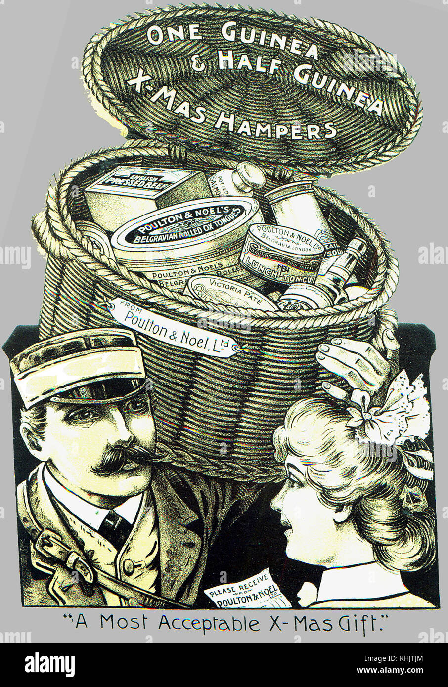 19th century Christmas hamper advertisement for  Poulton & Noel Ltd Stock Photo