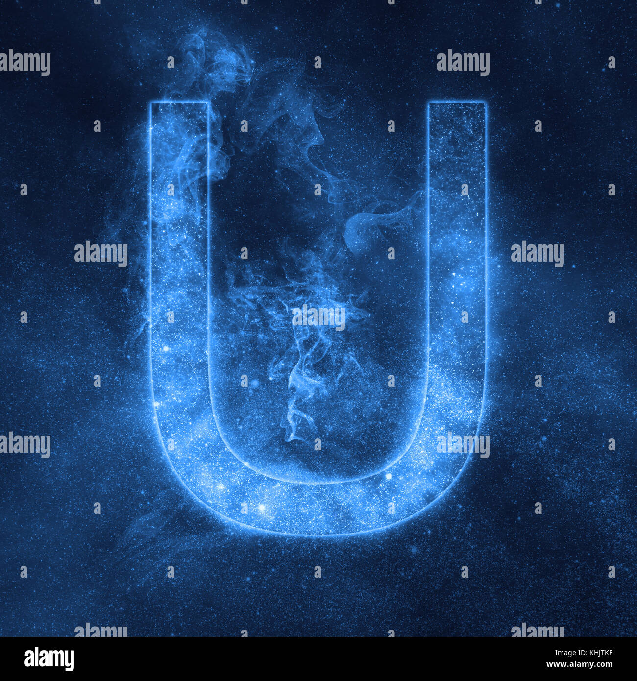 Letter U alphabet symbol. Space Letter, Night Sky Letter. Stock Photo