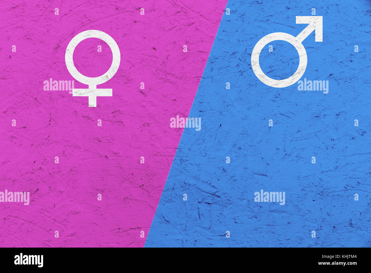 Male and female gender symbols (Mars and Venus signs) over pink and