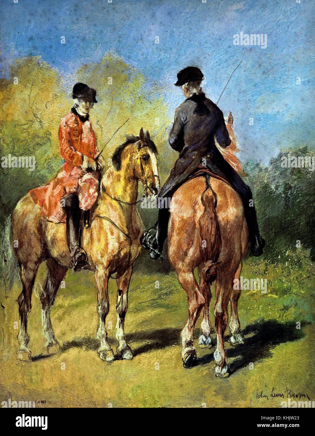Deux cavaliers en costume Louis XV - Two horsemen in Louis XV costume John Lewis Brown (1829 – 1890) was a French battle, animal, and genre painter. He was born in Bordeaux of a Scottish family of Stuart partisans.  French, France. Stock Photo