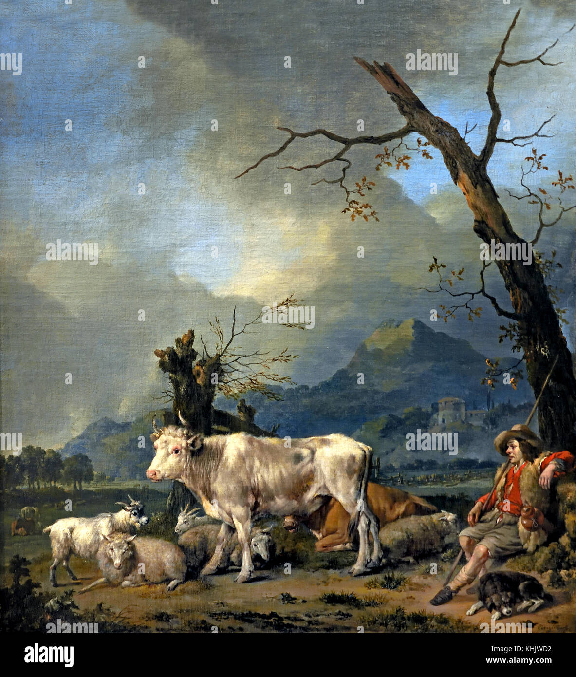 Le Berger et son troupeau - The Shepherd and his flock by Johannes (or Johann) Lingelbach (1622–1674) was a Dutch Golden Age painter, Dutch , Netherlands Stock Photo